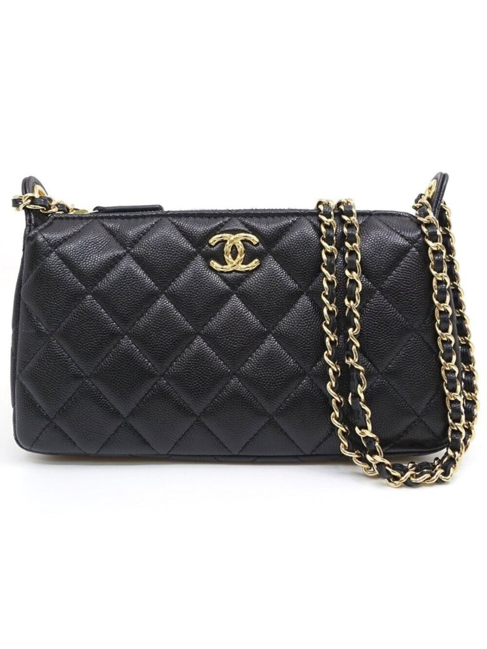 Chanel Chain Clutch Quilted Grained Calfskin BK GD